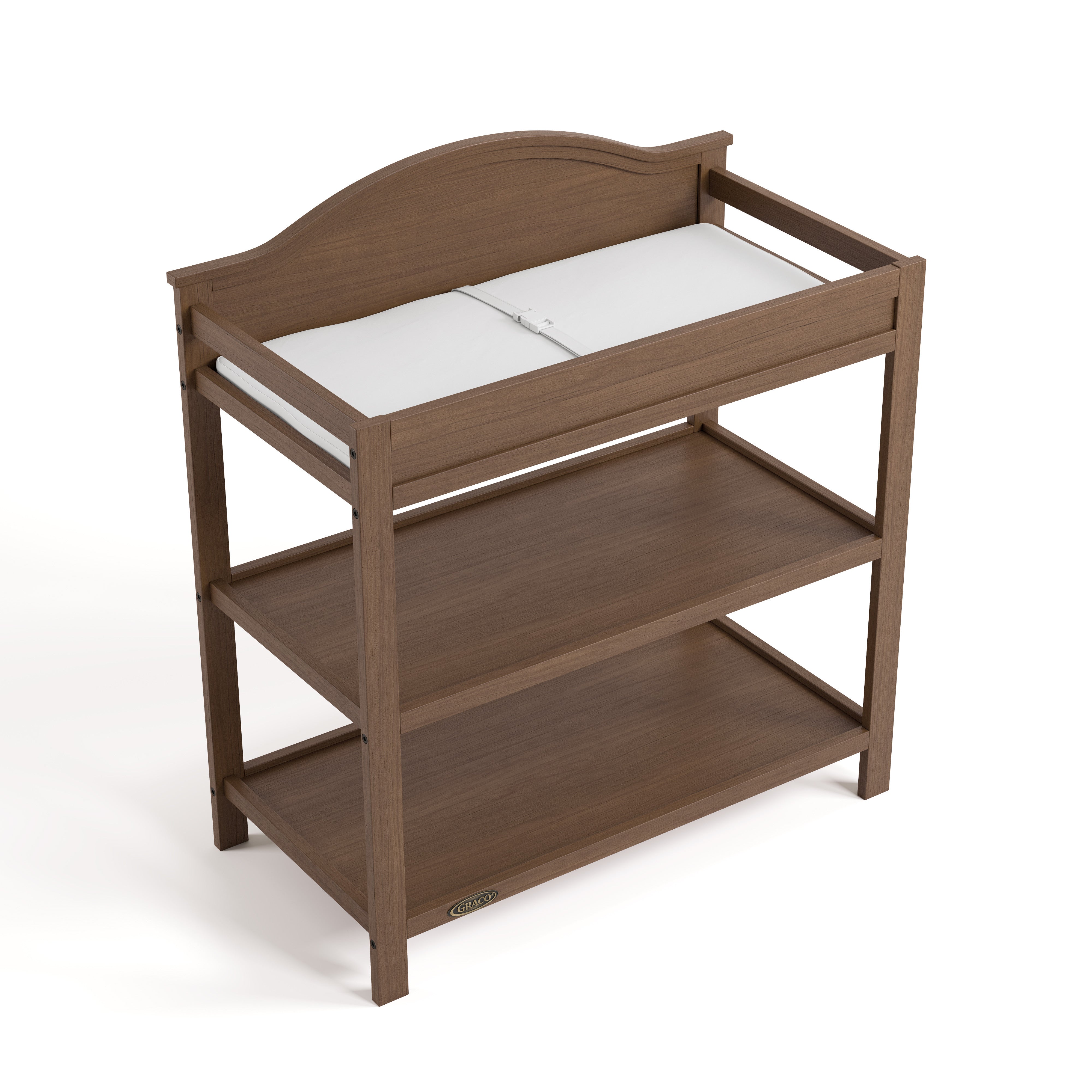 story hazelnut changing table with changing pad top view