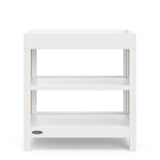 front view white with driftwood changing table with two shelves