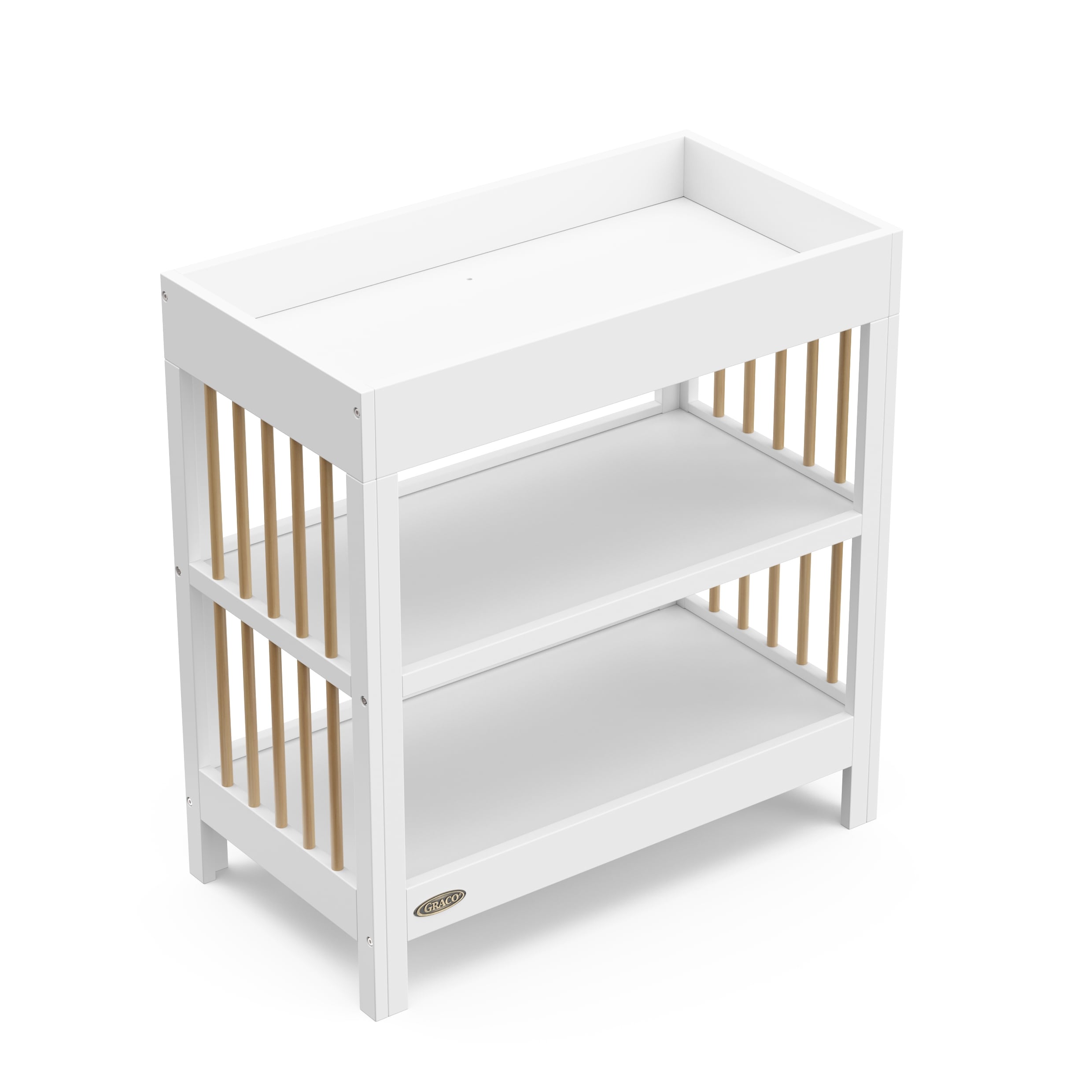 white with driftwood changing table with two shelves