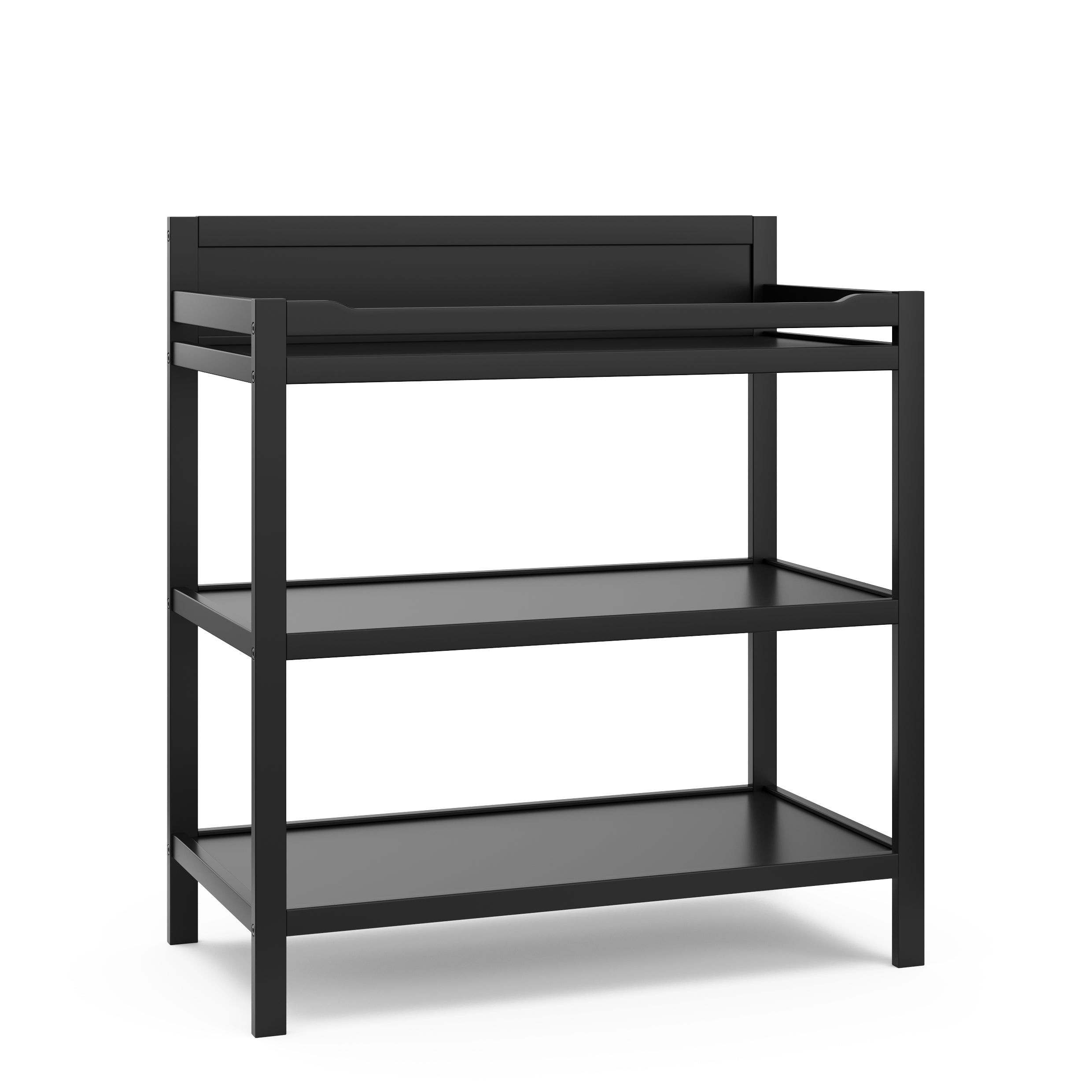 angled view of black changing table