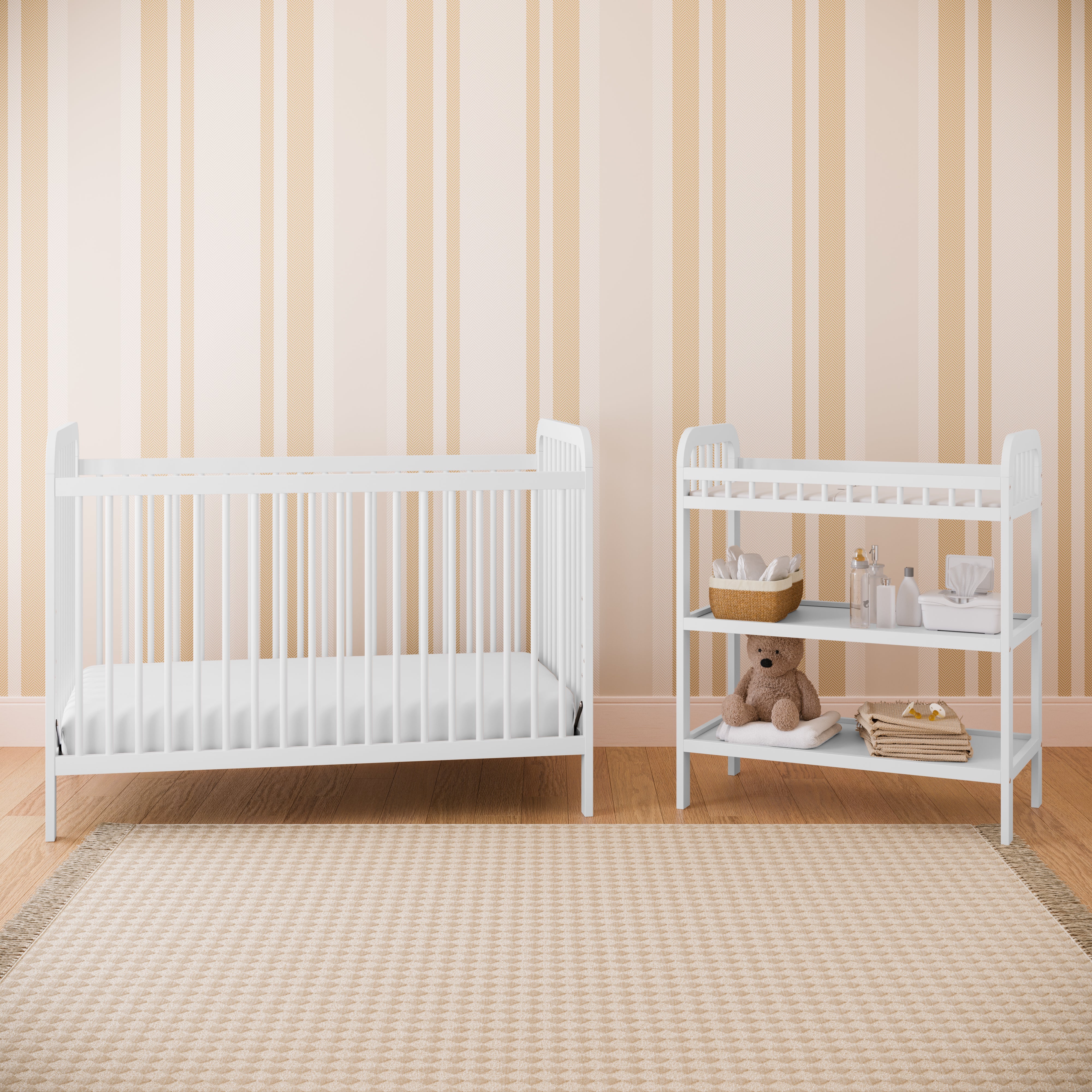 pasadena changing table white with crib in bedroom