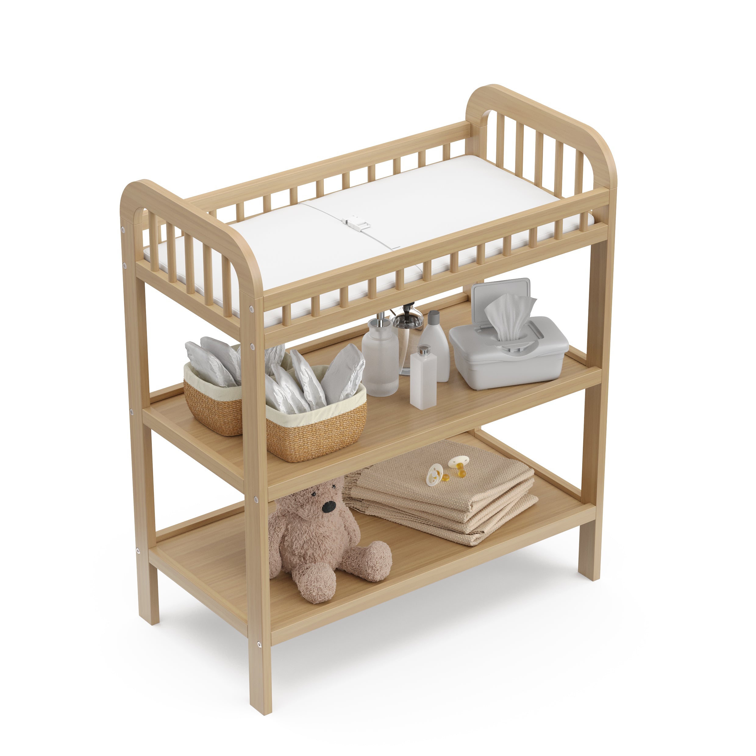 pasadena changing table driftwood top view with items