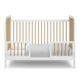 White with driftwood Toddler Safety Guardrail Kit with dowels applied in toddler bed