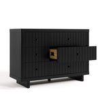 6 drawer dresser angled view with middle right drawer open black