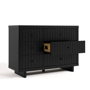 6 drawer dresser angled view with middle right drawer open black