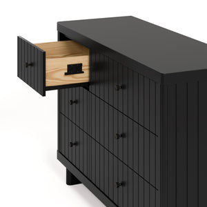 6 drawer dresser with top left drawer open black