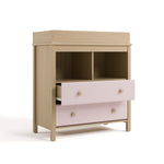 alpine 2 drawer changing chest blush with driftwood angle view with top drawer open