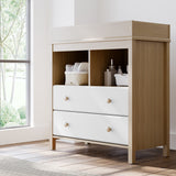 alpine 2 drawer changing chest white with driftwood nursery room shot with changing essentials in exterior shelves