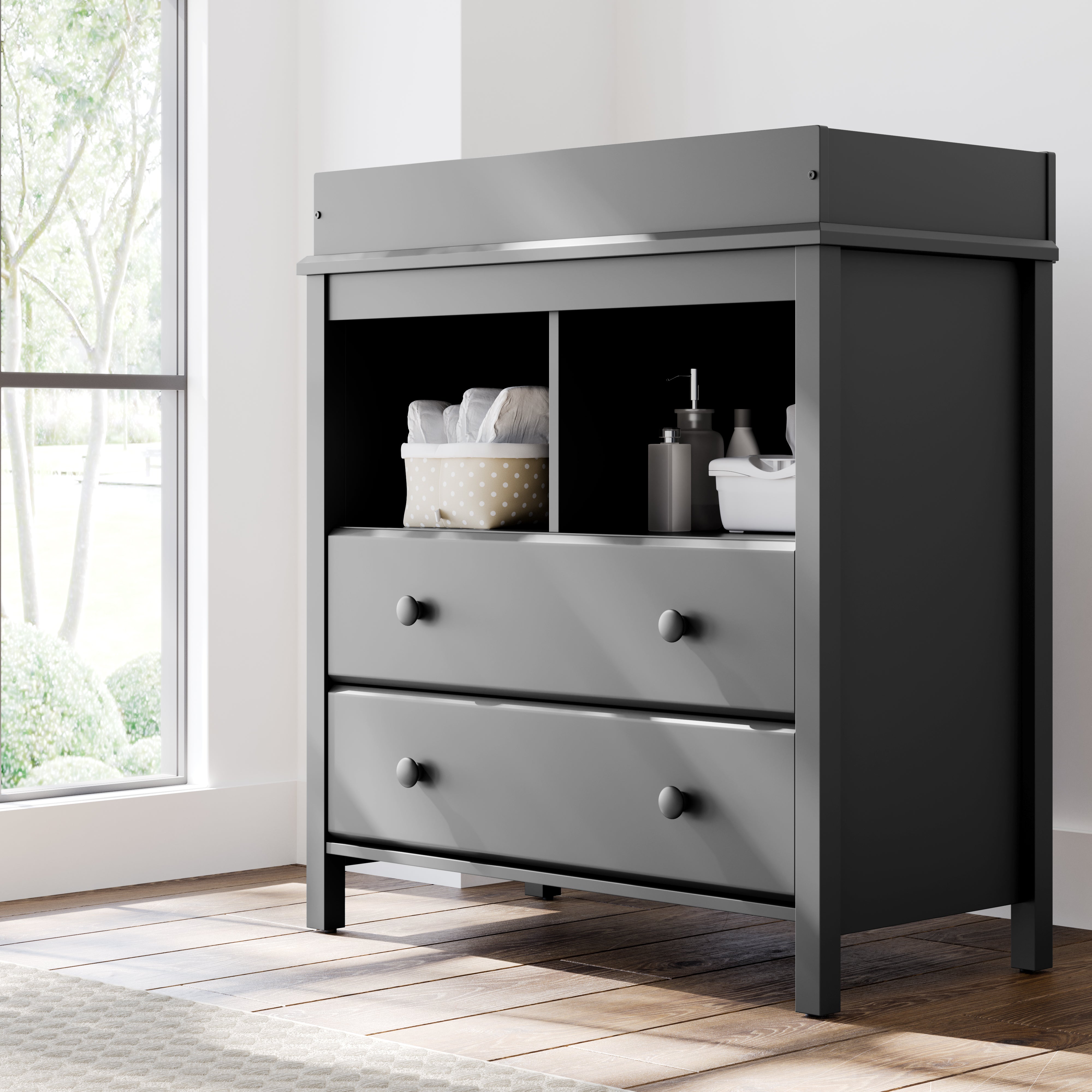 Gray changing table sales dresser