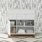 white with vintage driftwood changing table in nursery