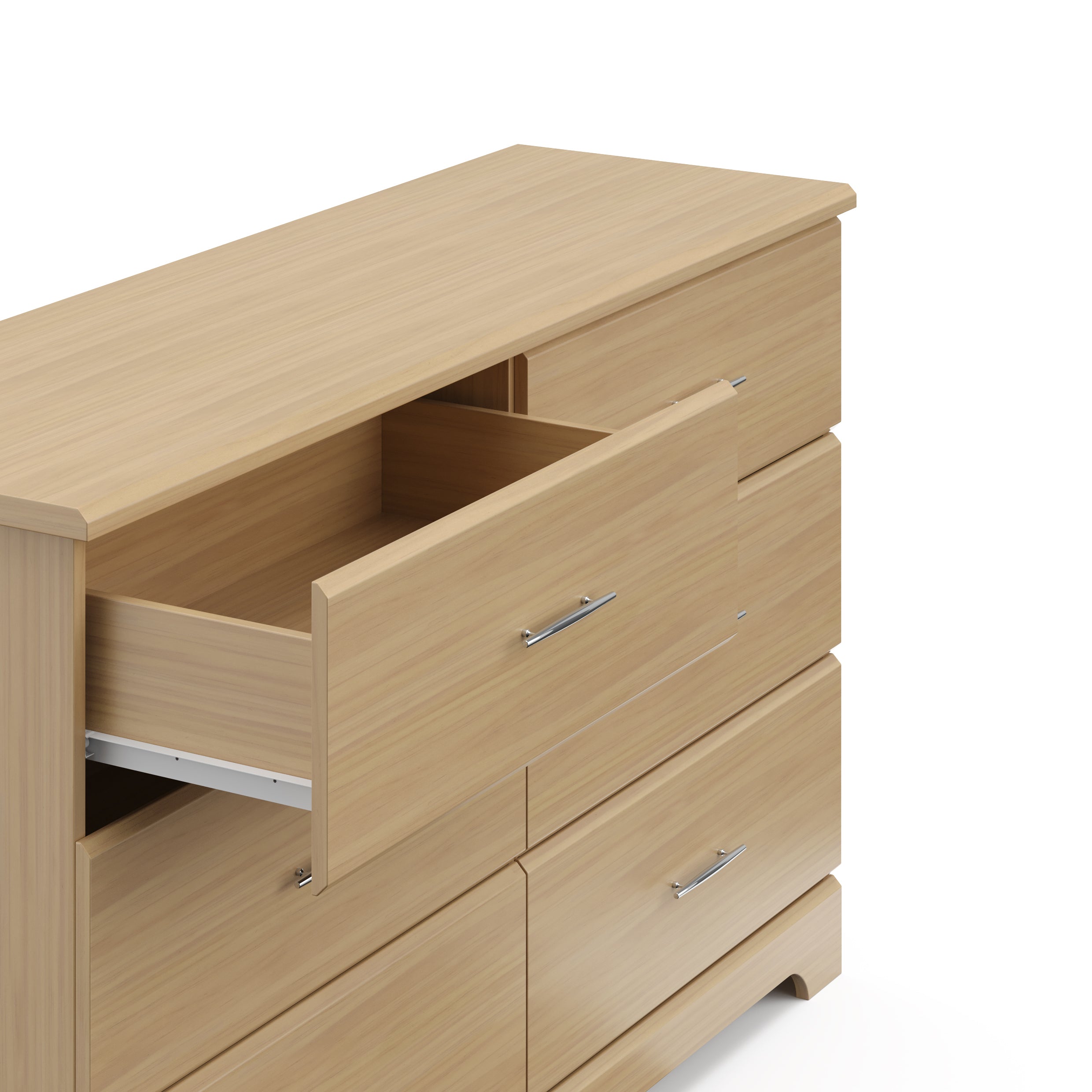 Driftwood 6 drawer dresser with open drawer