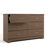 brookside 6 drawer dresser hazelnut angle view with top left drawer open