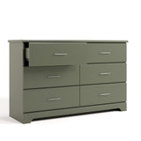 brookside 6 drawer dresser olive angle view with top left drawer open