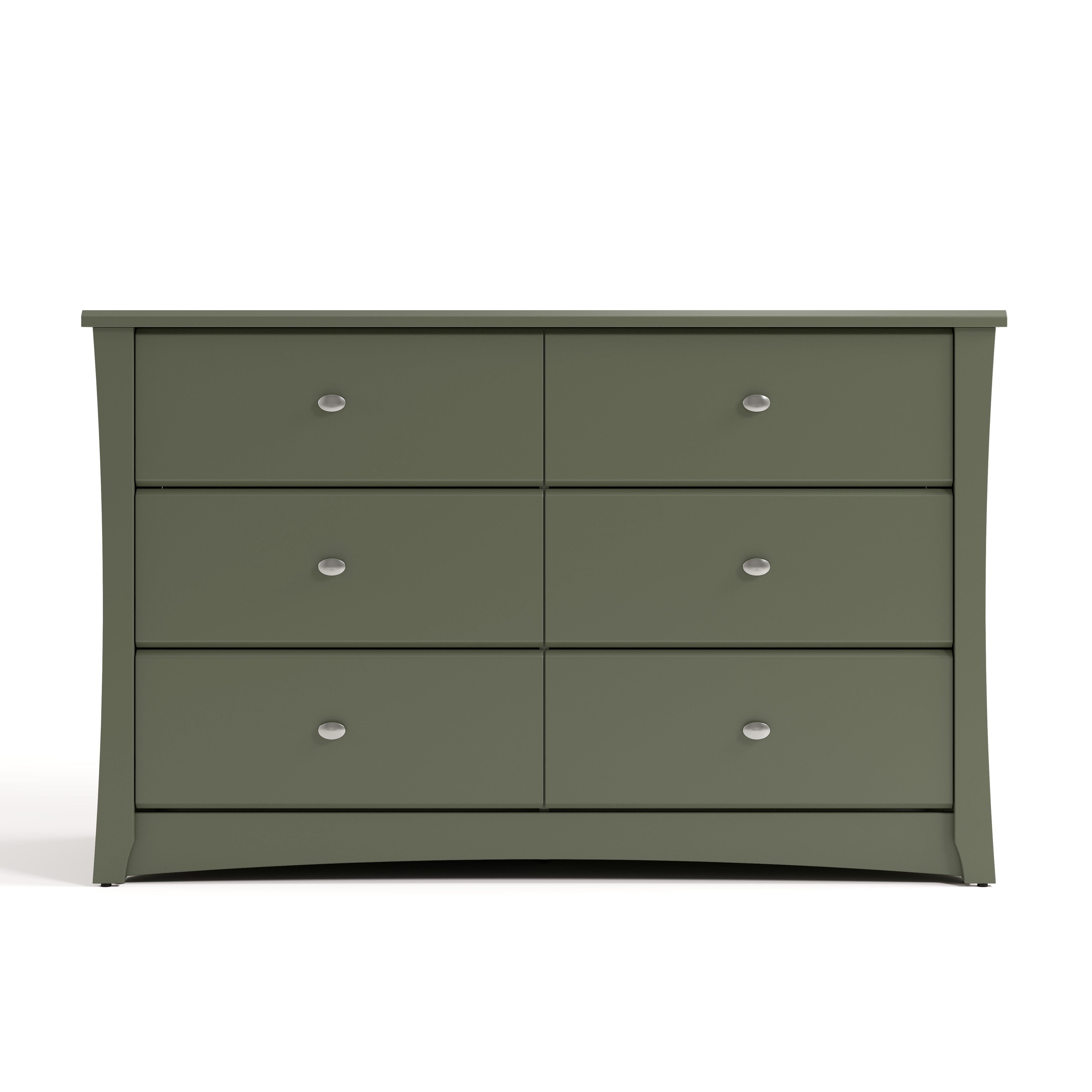 crescent 6 drawer dresser olive front view