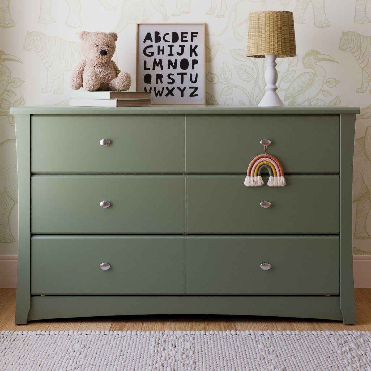 crescent 6 drawer dresser olive nursery shot