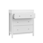 white 3 drawer chest with open drawer