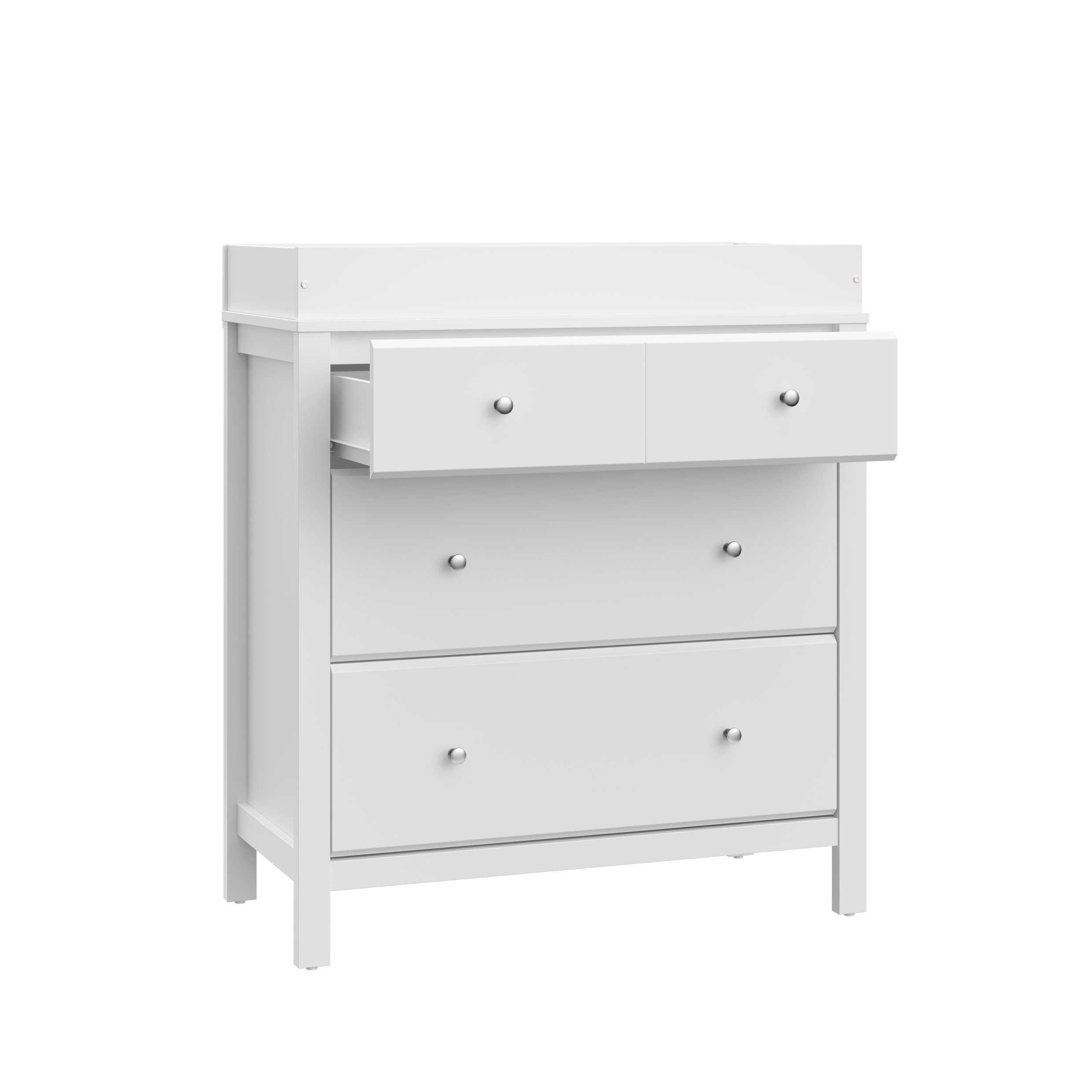 white 3 drawer chest with open drawer