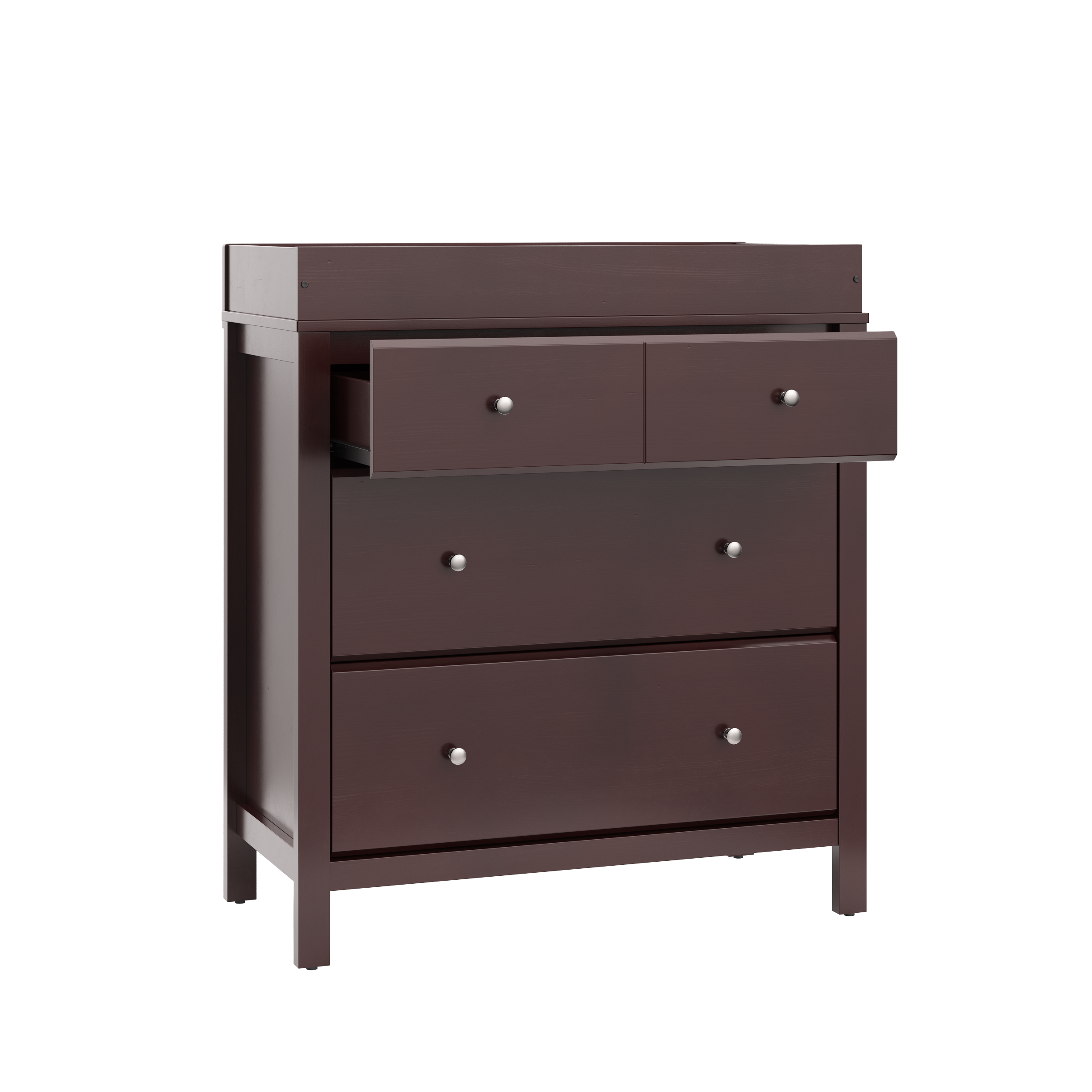 espresso 3 drawer chest with one open drawer