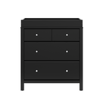 front view of black 3 drawer chest with changing topper