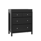 angled view black 3 drawer chest with changing topper