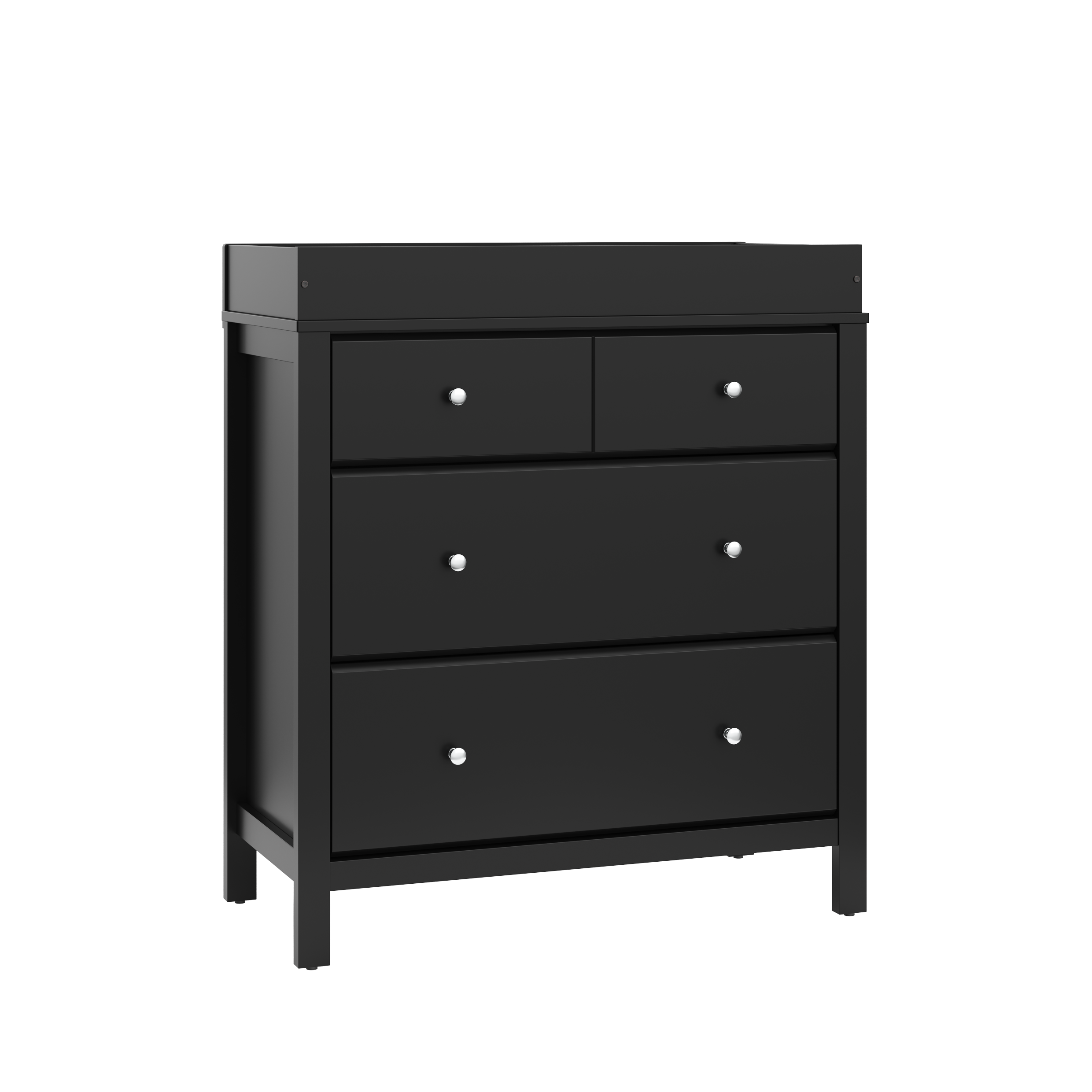 angled view black 3 drawer chest with changing topper