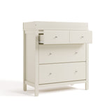 horizon 3 drawer changing chest frosted oat with top drawer open angle view