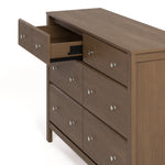 Horizon 6 drawer dresser hazelnut with top left interlocking drawer open