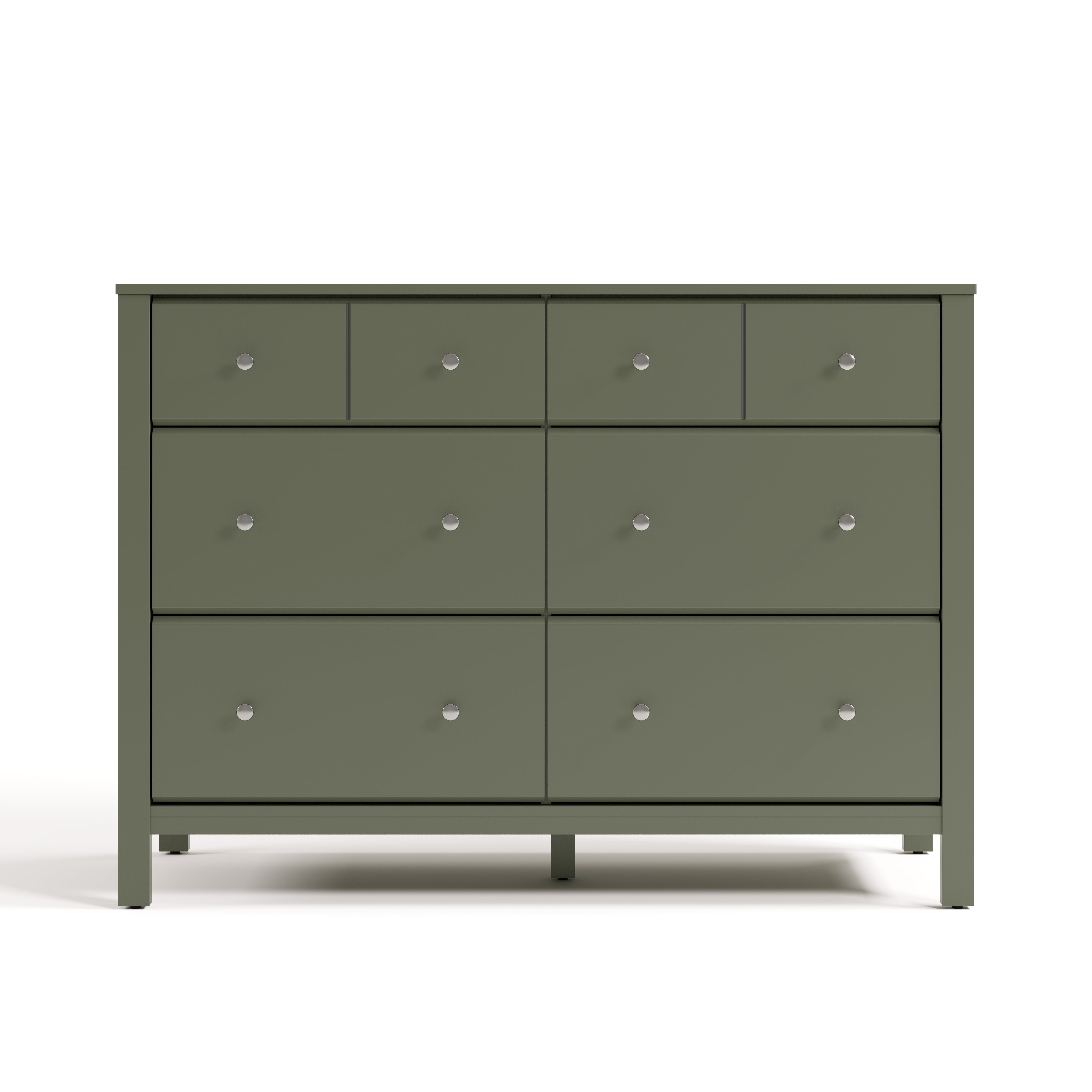 Horizon 6 drawer dresser olive front view