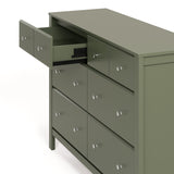 Horizon 6 drawer dresser olive with top left interlocking drawer open