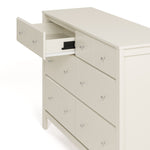 Horizon 6 drawer dresser frosted oat with top left interlocking drawer open