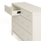 Horizon 6 drawer dresser frosted oat with top left interlocking drawer open