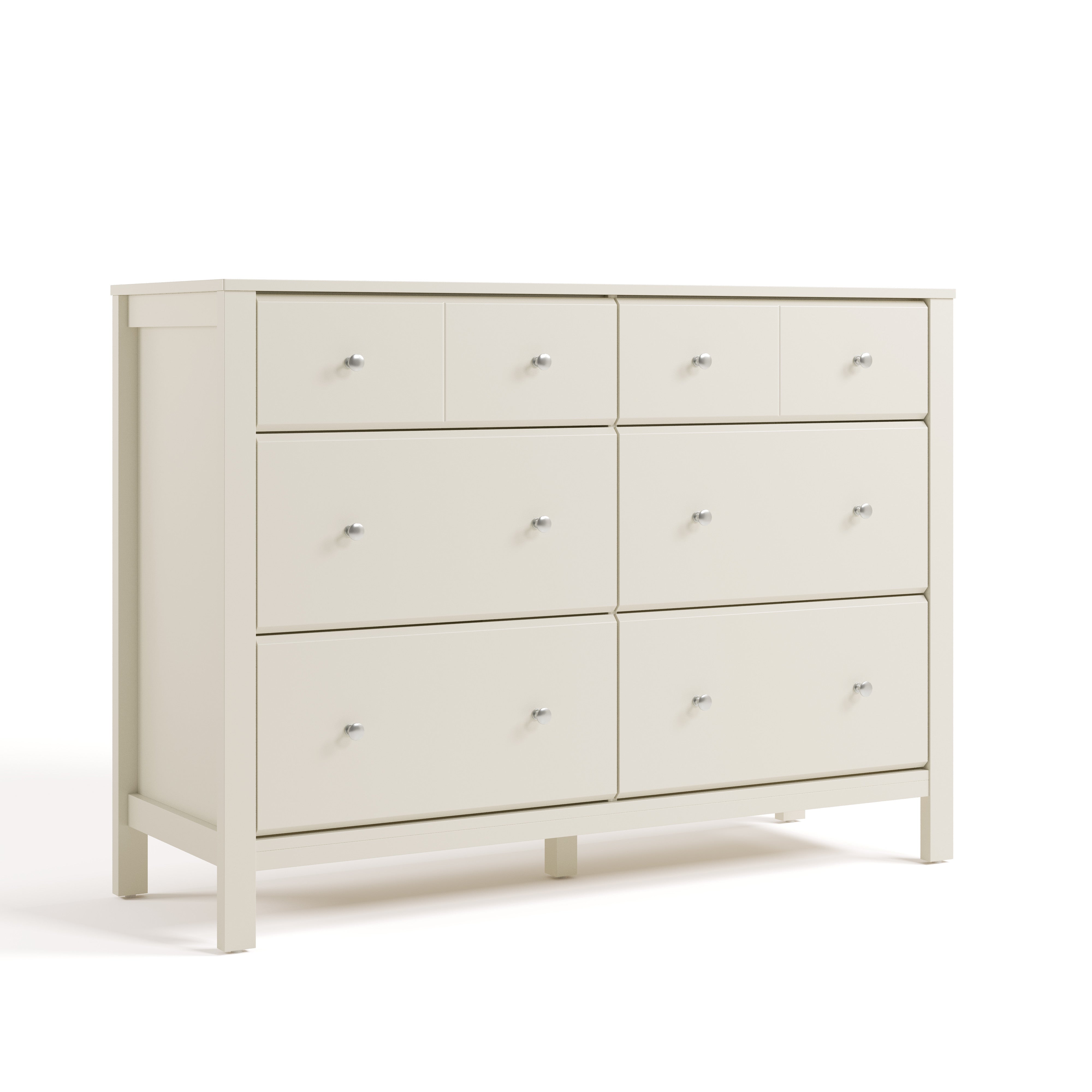 Horizon 6 drawer dresser frosted oat angle view