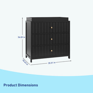 Black 3 drawer chest with dimensions 