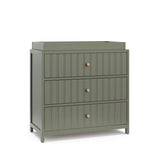 3 Drawer Chest with Changing Topper angled view (Olive with Driftwood)