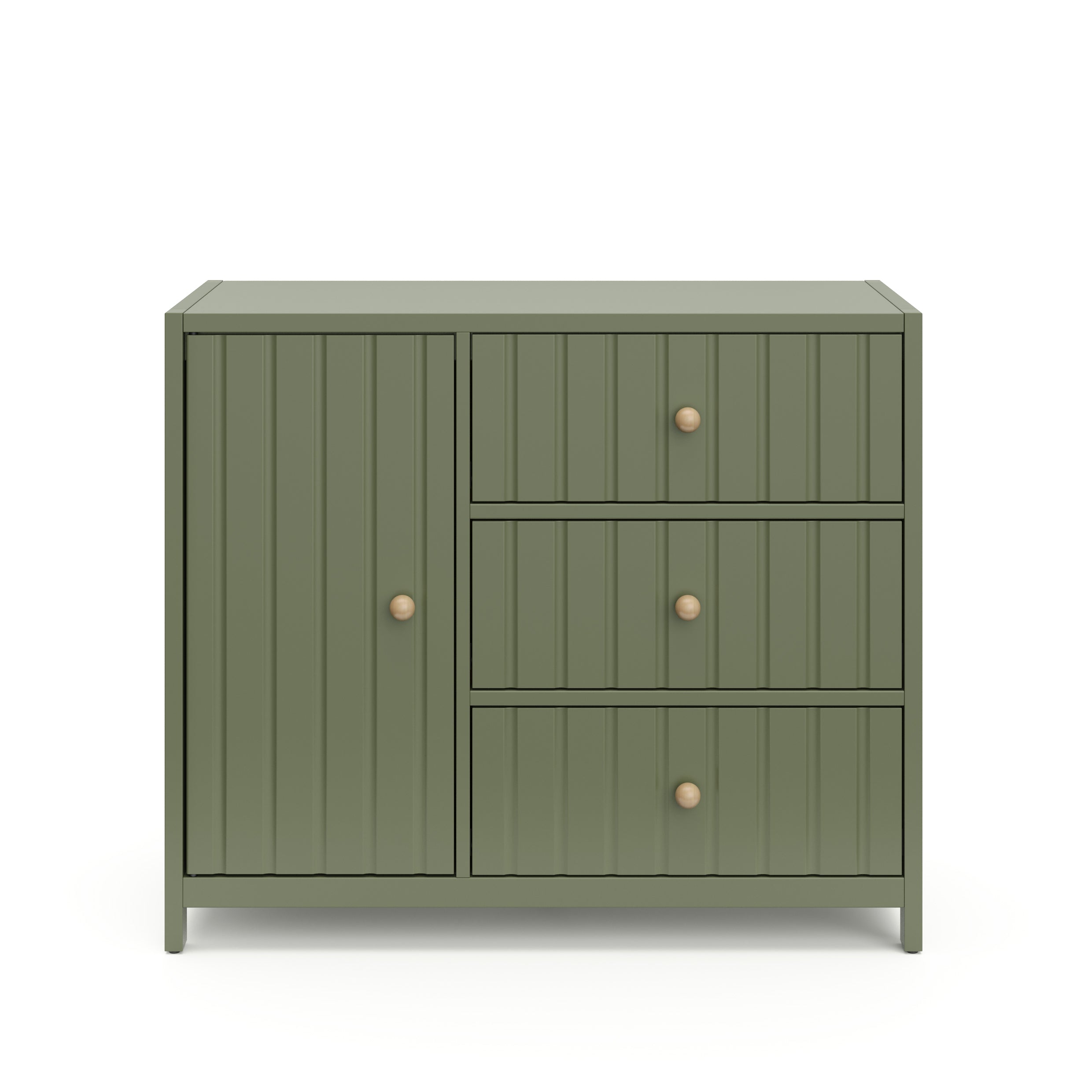 front view of 3 drawer chest  in olive finish