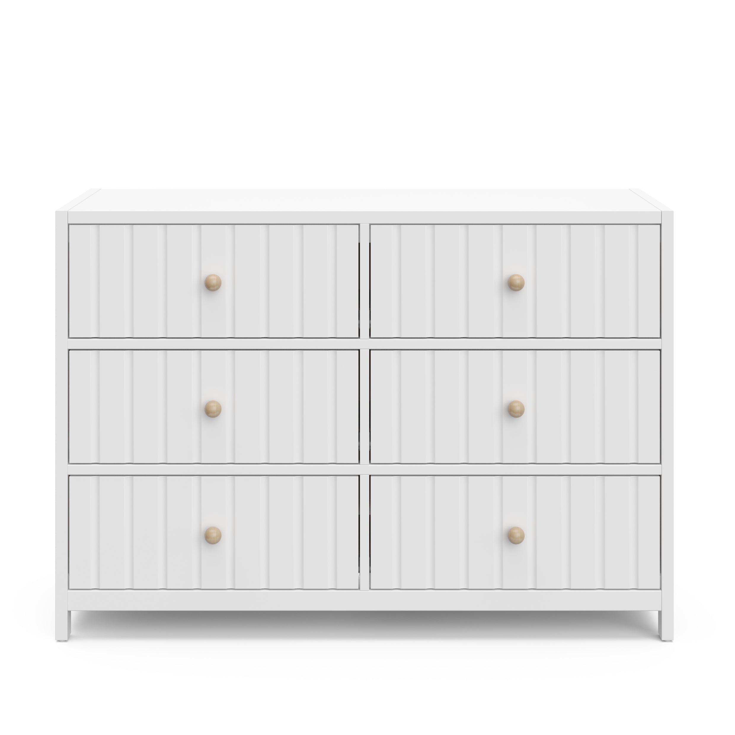 Front view of white 6 drawer dresser