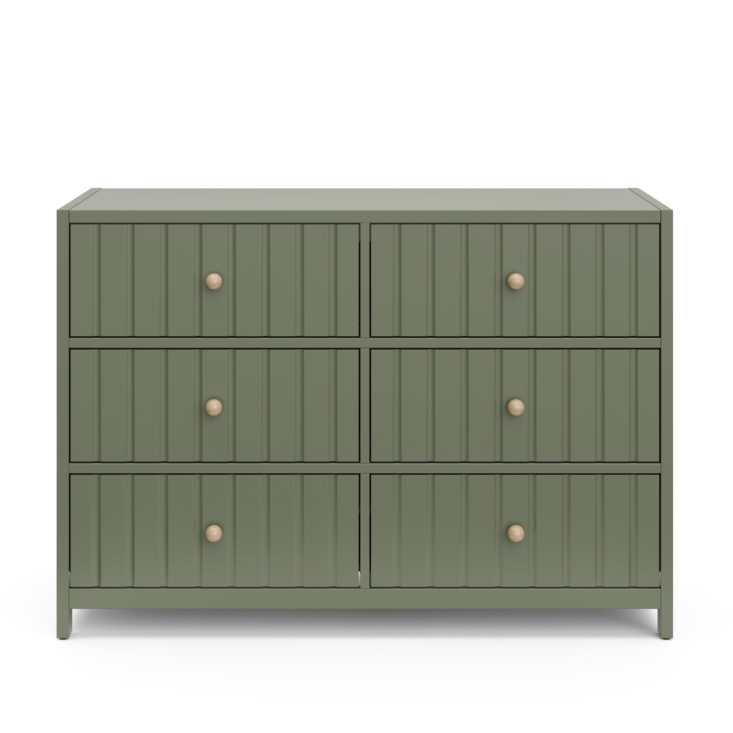 Front view of olive 6 drawer dresser