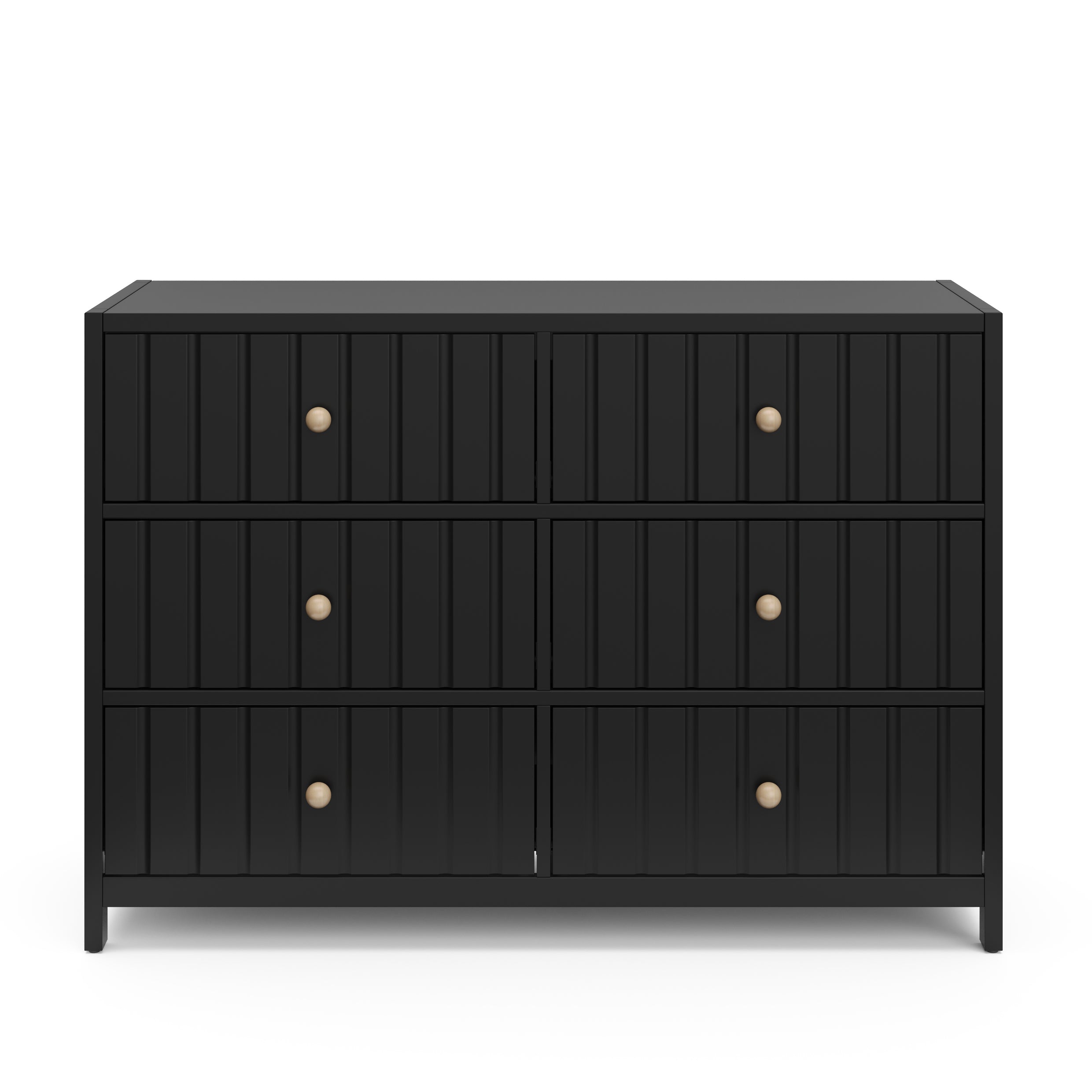 Front view of black 6 drawer dresser