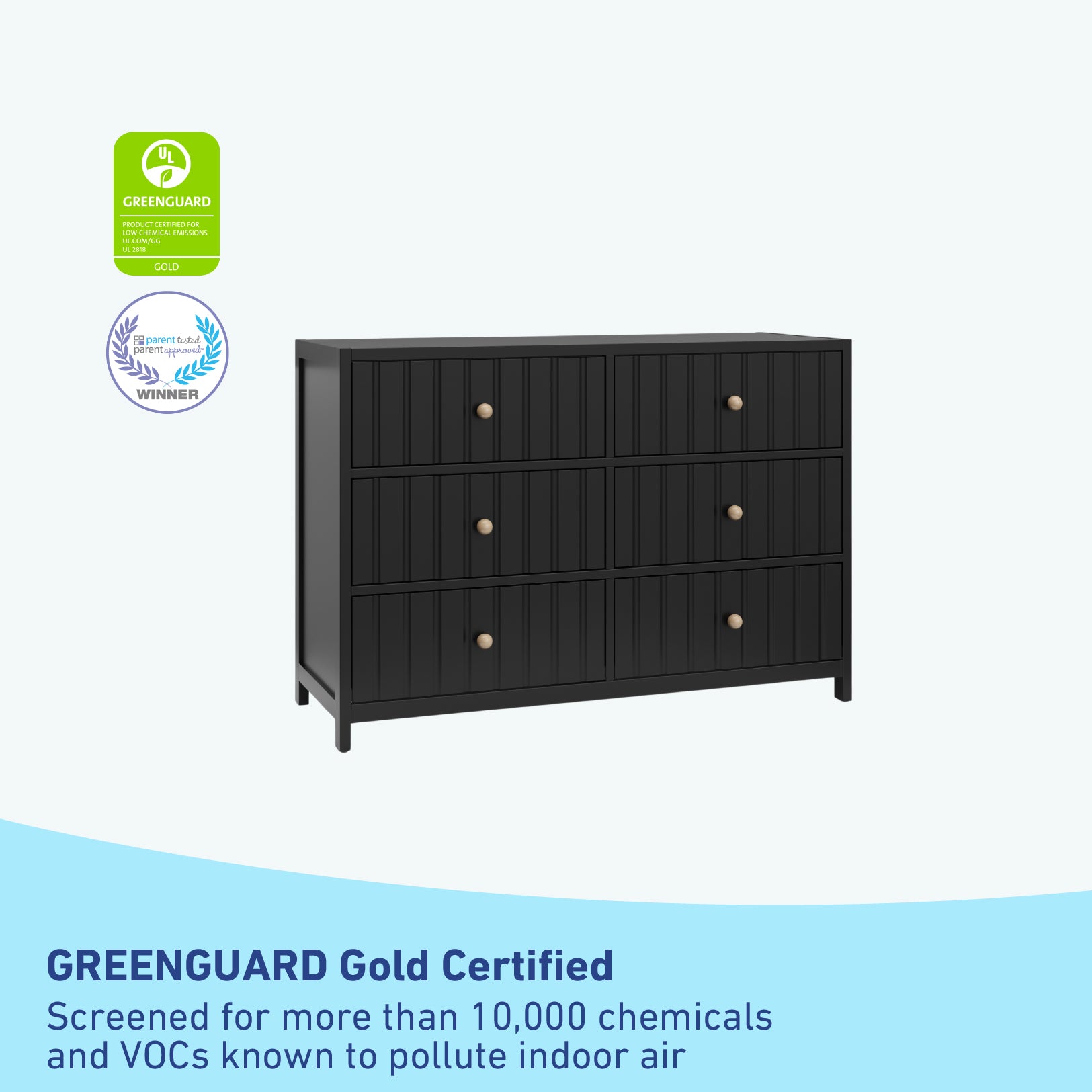 Graco® Teddi® 6 Drawer Dresser with Customizable Knobs.