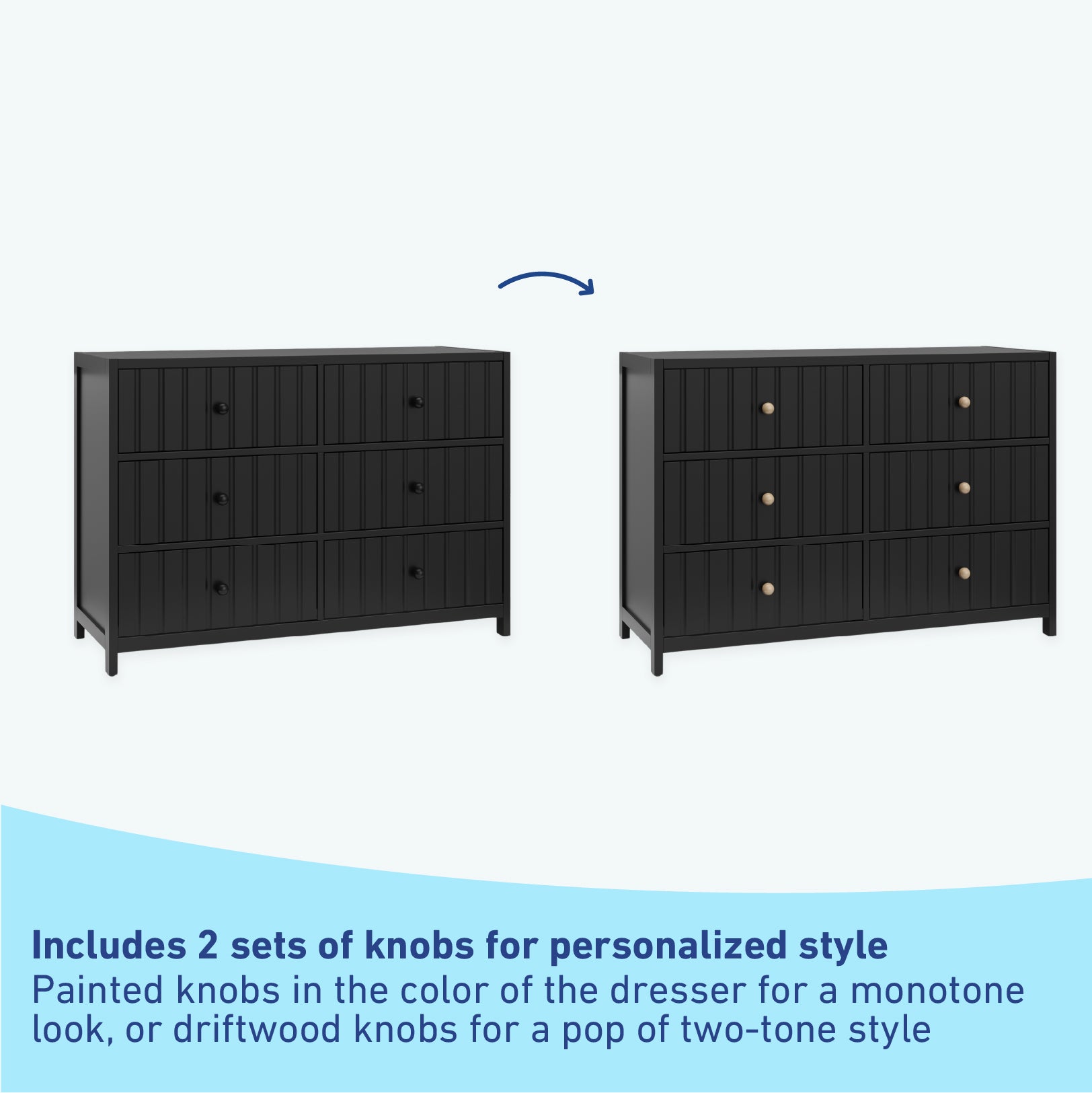 Graco® Teddi® 6 Drawer Dresser with Customizable Knobs.