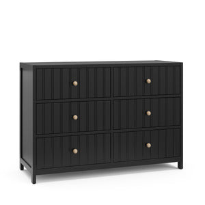 Black 6 drawer dresser angled view