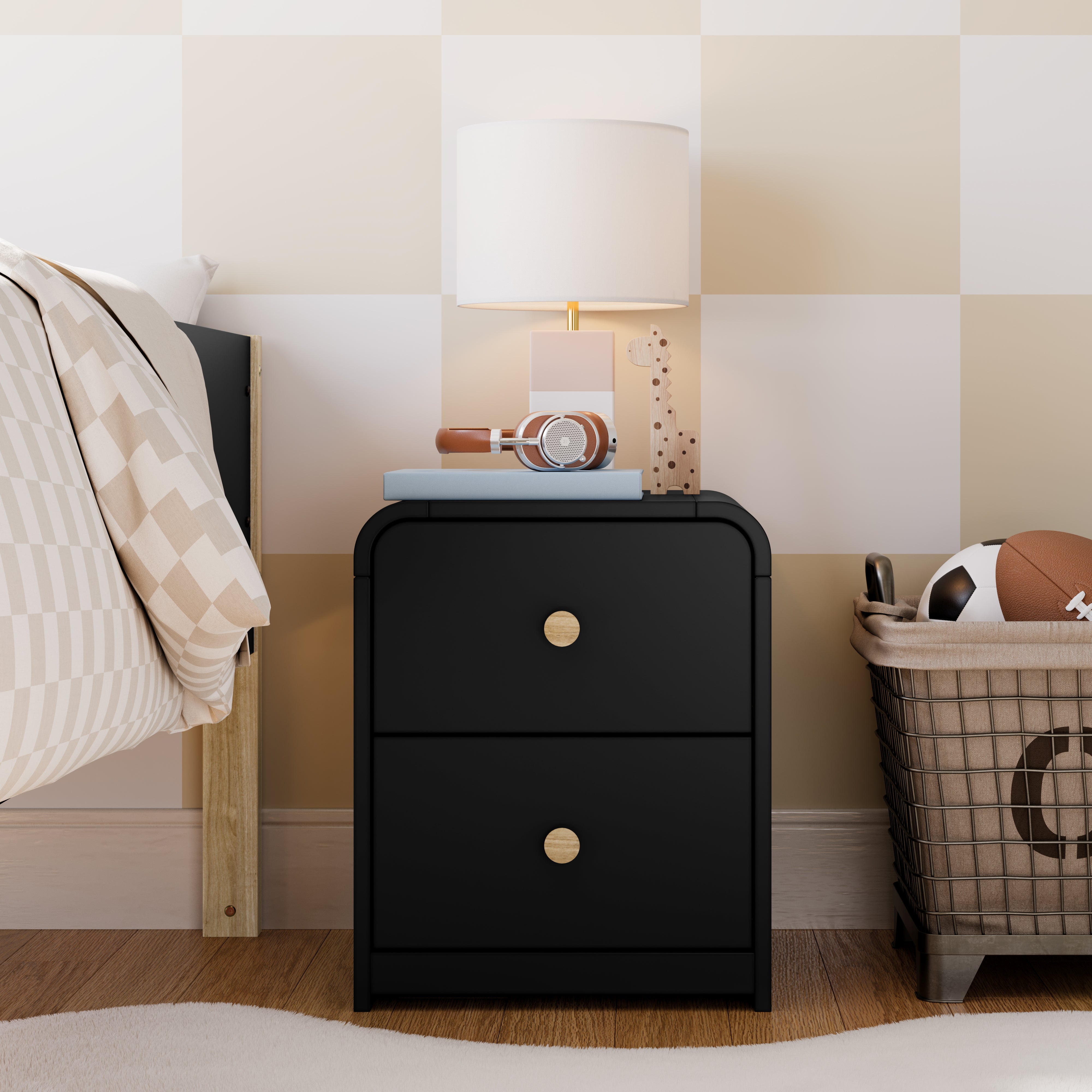 black santos 2 drawer dresser in bedroom