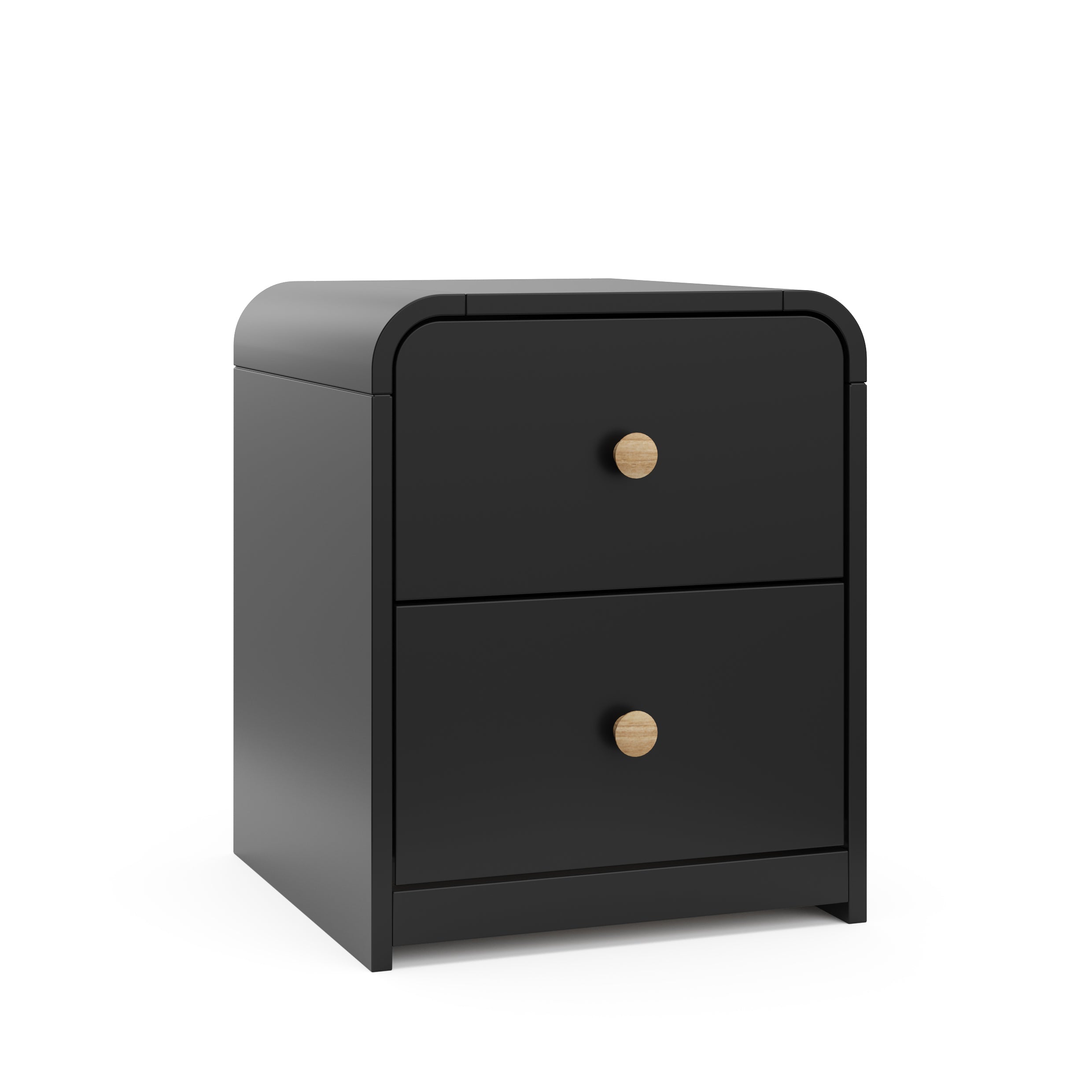 black 2 drawer chest side view