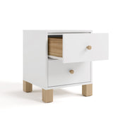 California white with driftwood nightstand angle view with top drawer open