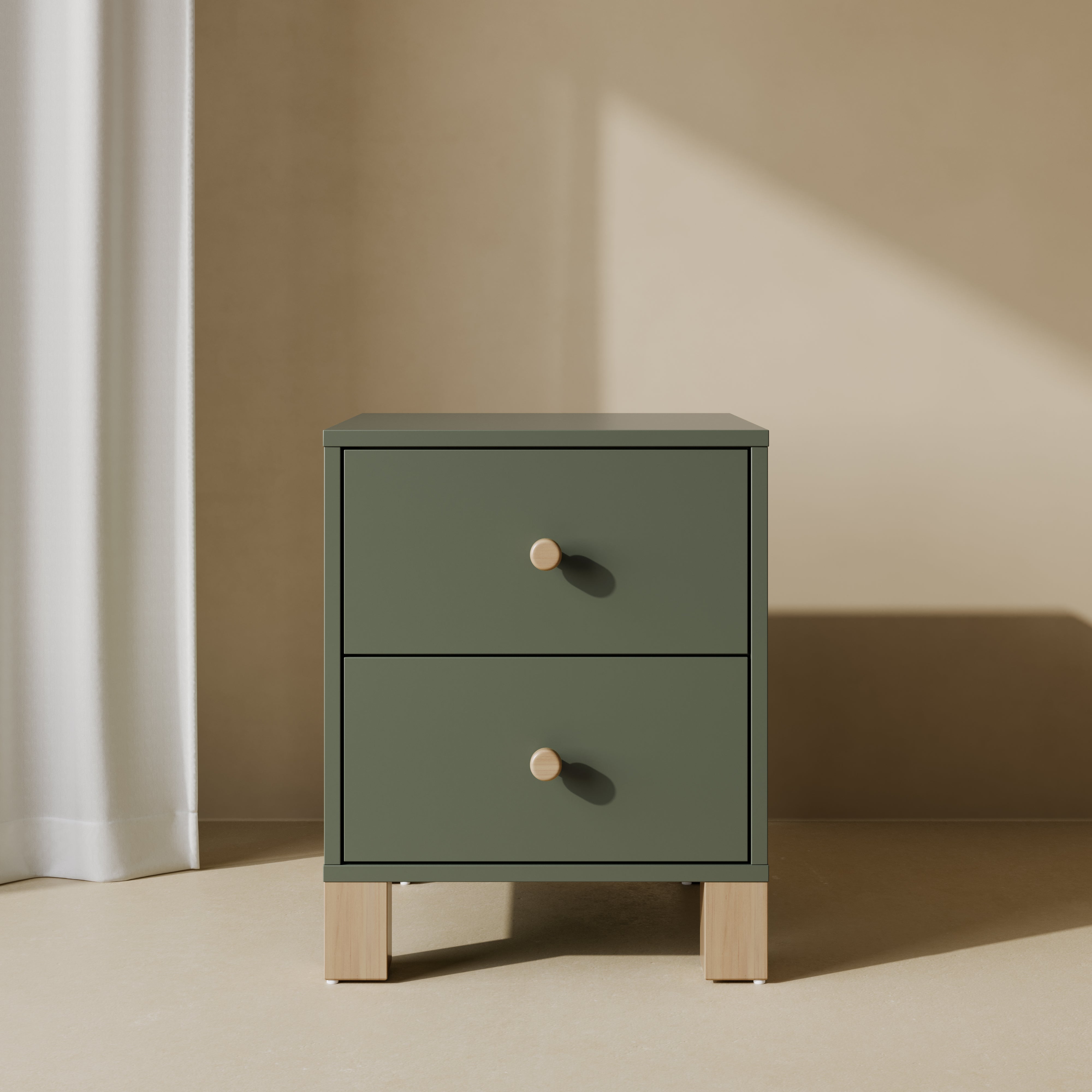 California olive with driftwood nightstand kids room shot