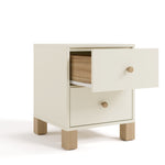 California frosted oat with driftwood nightstand angle view with top drawer open