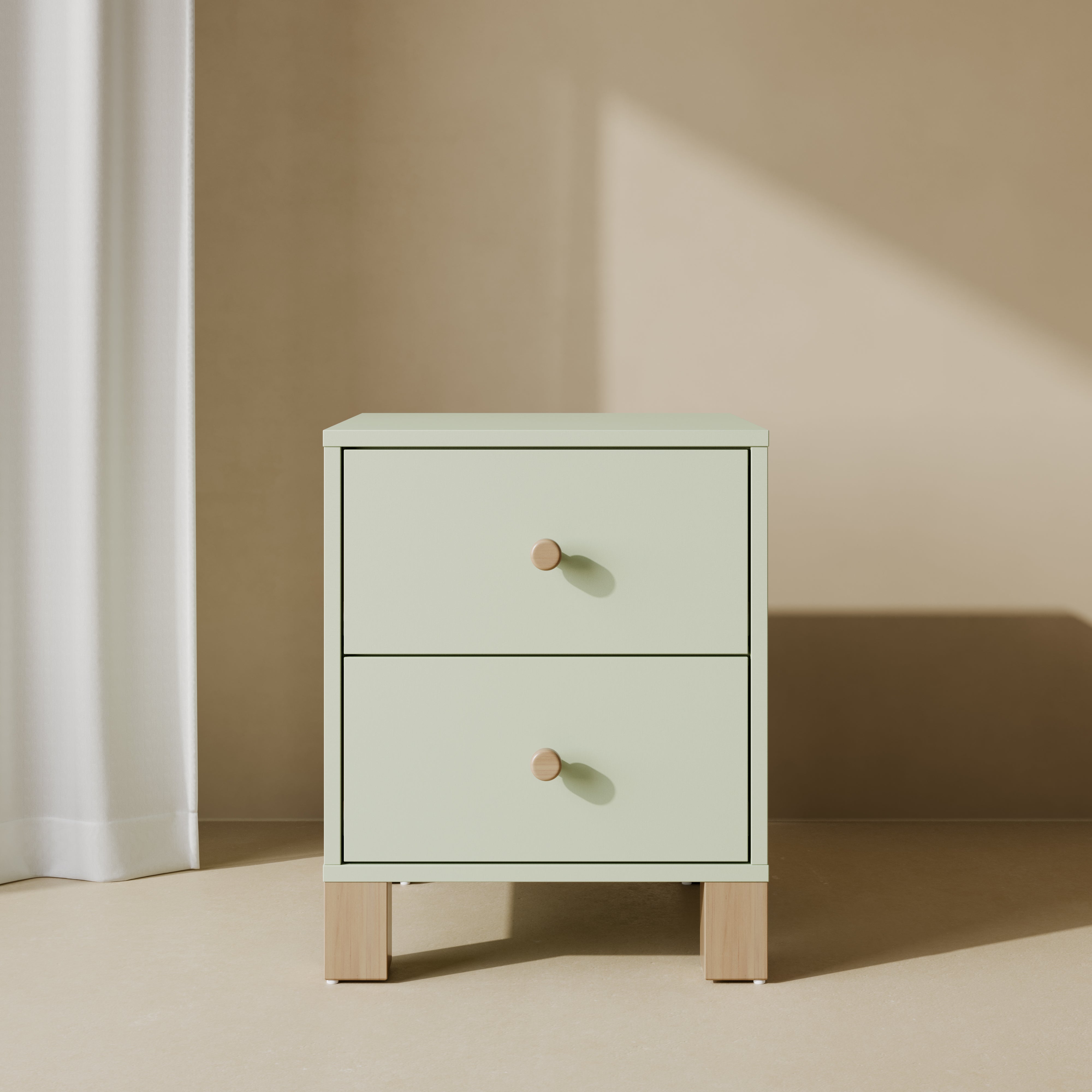 California sage with driftwood nightstand kids room shot