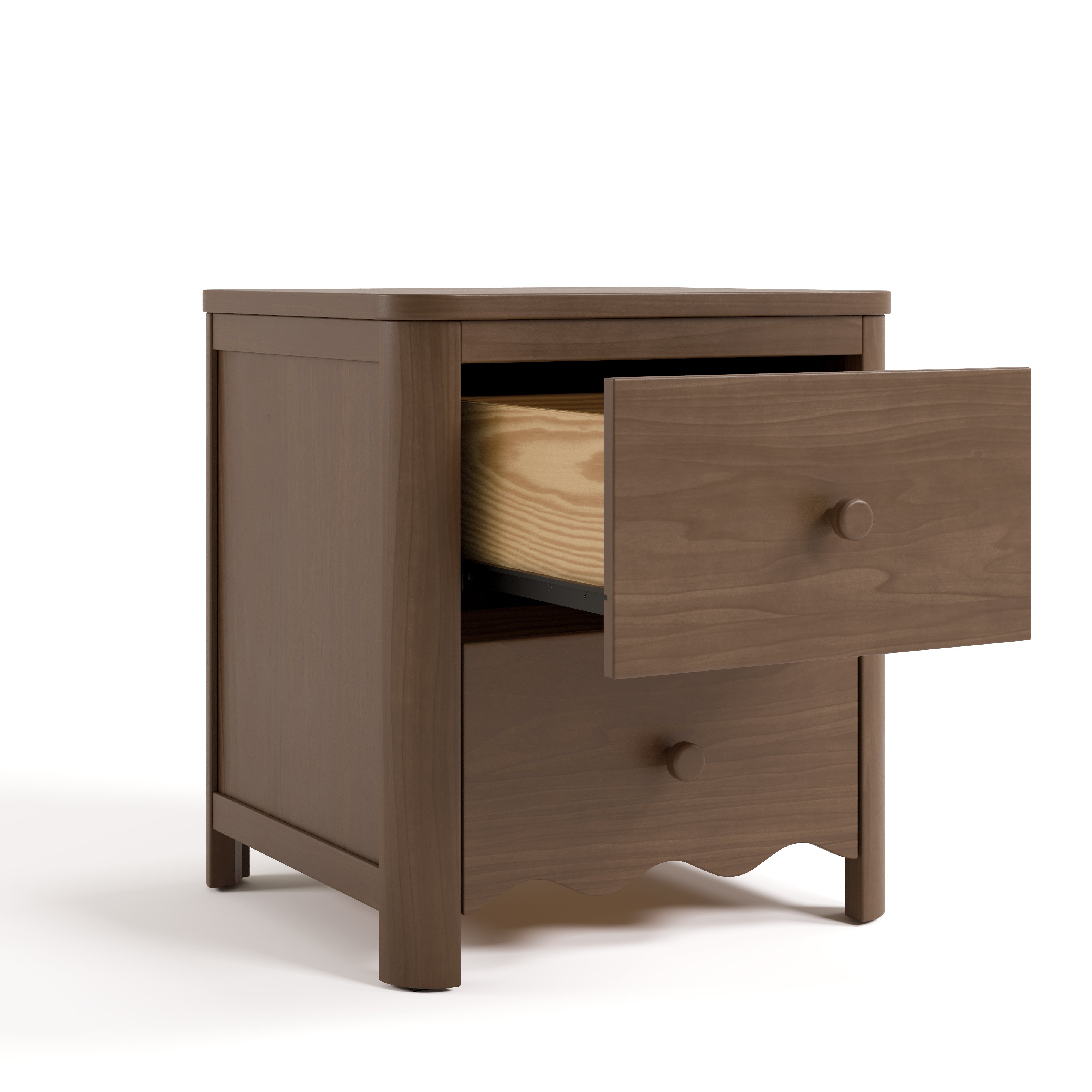 Casablanca hazelnut nightstand angle view with top drawer open