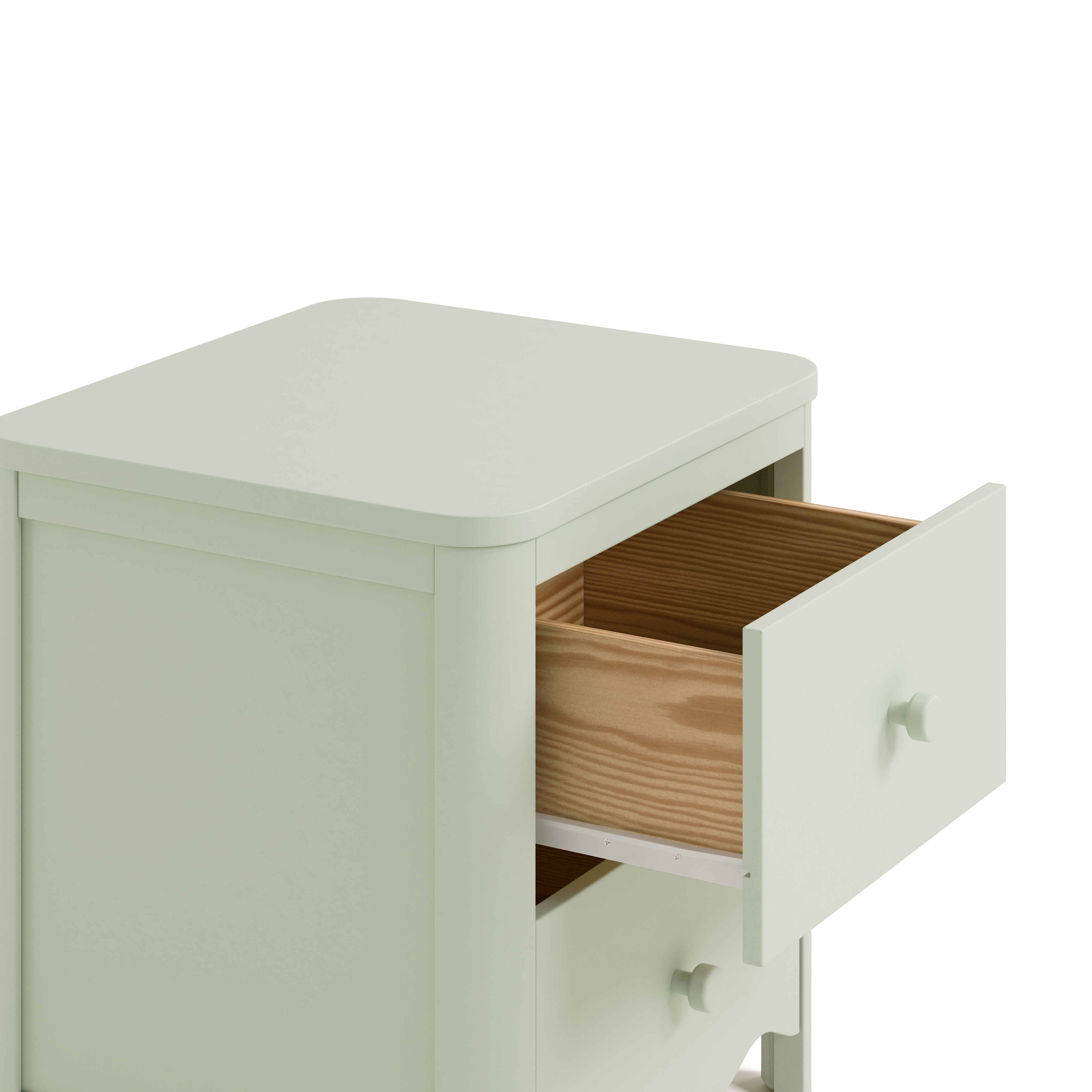 Casablanca sage nightstand close up view with top drawer open