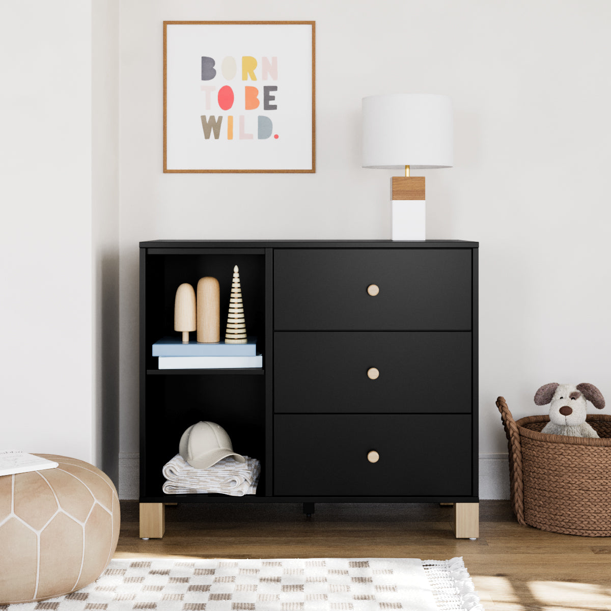 Black California 3 Drawer Combo Dresser in a bedroom